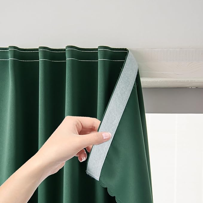 Blackout Curtains for Bedroom Stick On Curtains Window Shades Pull Down Blackout Window Cover No Drillng Self Adhesive Curtains No Rod Small Curtain, 47" W X 71" L, Dark Green, 1 Panel-CubbioJoy