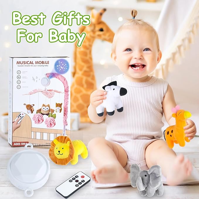 Baby Crib Mobile with Music and Lights, Mobile for Crib with Remote Control, Rotation, Starlight Projection, Crib Toys for Babies Boys Girls(Green)-CubbioJoy