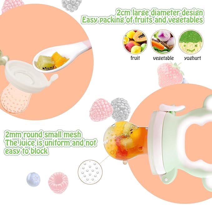 Baby Fruit Food Feeder - Silicone Nibble Tray Combo - Breastmilk Popsicle Mold for Cooling Relief, BPA Free Mesh Feeder for Infant Self Feeding (Monkey Mint + Pineapple)-CubbioJoy