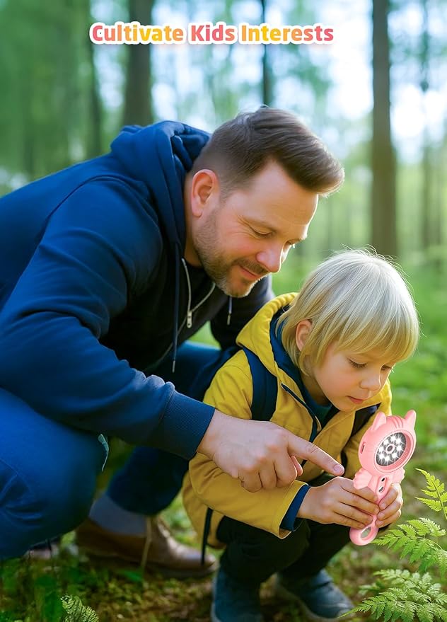 2-in-1 Microscope Camera for Kids, Mini Handheld Microscope Supporting Multiple Viewing Angles, Outdoor Educational Science Adventure Toys, Birthday Gifts for 3-10 Years Old Girls, Pink Cat-CubbioJoy