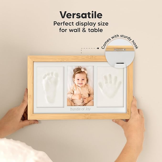 Baby Hand and Footprint Kit - Clay Handprint Keepsake Frame, Newborn Nursery Picture Frame, Personalized New Mom Gifts for Baby Shower & Registry (Bamboo)-CubbioJoy