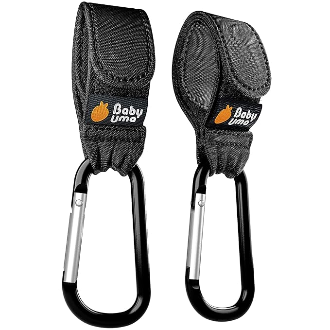 Baby Uma Stroller Hooks for Bags (2 Pack) - Universal Stroller Clips and Hooks, Non-Slip with One-Hand Opening, 11 lb Weight Capacity, Baby Travel Essential-CubbioJoy