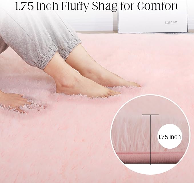 9x12 Pink Fluffy Rug, Ultra Soft Area Rugs for Living Room, Plush Rugs for Bedroom, Non-Slip Indoor Carpet for Nursery, Study Room, Kids Room, Room Decor-CubbioJoy