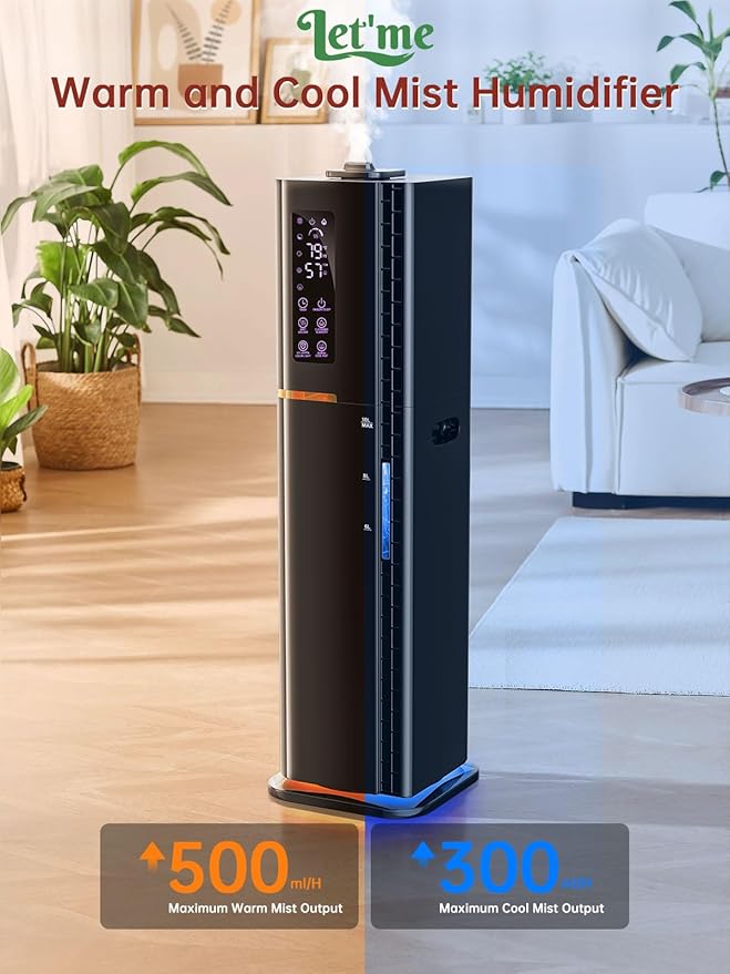 2.64Gal Humidifiers for Bedroom Large Room, Warm and Cool Mist up to 500ft², Top Fill Diffuser Ambient Light, 3 Mist Modes, 24H Timer, 35dB Quiet Humidifier for Home Office Plant-CubbioJoy