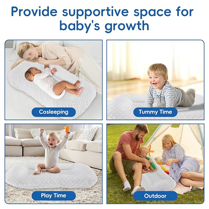 Baby Lounger for Newborn,Baby Nest for Newborn Soft Cotton Breathable for Playtime & Relaxation,Flat Babies Essentials Gifts Newborn Lounger for Boys & Girls 0-12 Months(White Bean)-CubbioJoy