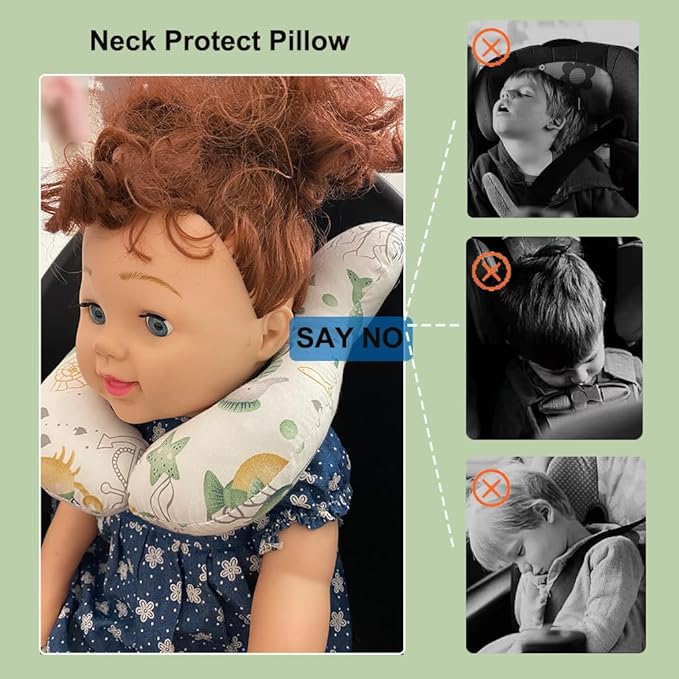 Baby Neck Pillows, Comfortable Baby Travel Head Neck Support Pillow for Car Seat Stroller Pushchair, Soft PP Cotton Travel Pillow for 0-1 Year Old Toddler Infant Newborn, Ocean-CubbioJoy