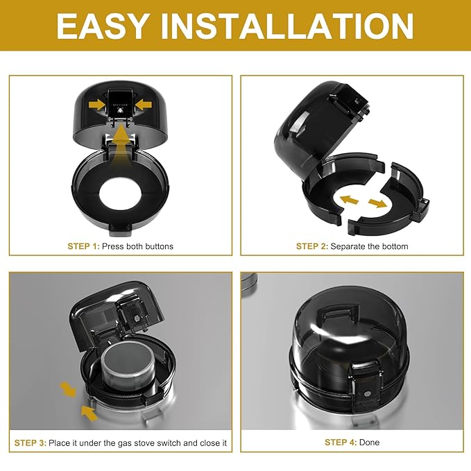 5-Pack Stove Knob Covers for Child Safety - Universal Size Gas Stove Knob Covers with Adhesive, Heat-Resistant Baby Proof Stove Knob Covers, Dual-Key Oven Knob Covers for Child Safety and Pet (Black)-CubbioJoy