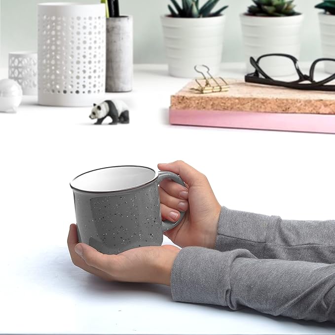 DISCOUNT PROMOS Ceramic Campfire Coffee Mugs 13 oz. Set of 10, Bulk Pack - Perfect for Tea, Espresso, Cappuccino, Hot Cocoa - Grey-CubbioJoy