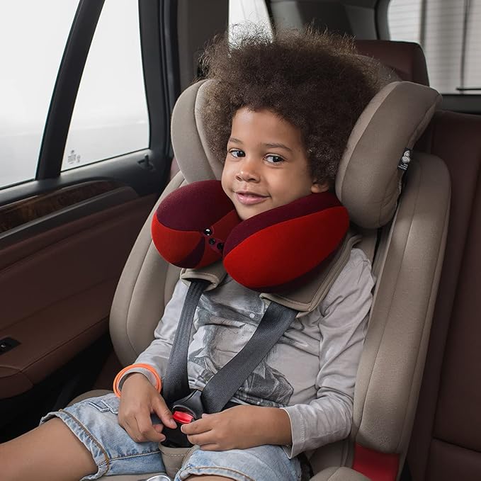 INFANZIA Kids Chin Supporting Travel Neck Pillow, Helps Support Head and Neck, Comfortably Designed for Head, Neck, and Chin Support - Gifts for Toddler/Child/Kids, Red-CubbioJoy