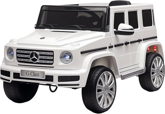 Aosom 12V Kids Electric Car, Mercedes Benz G500 Licensed Battery Powered Ride on Truck for Kids with Remote Control, Headlights, Music, Suspension & Storage for Boys and Girls, White-CubbioJoy