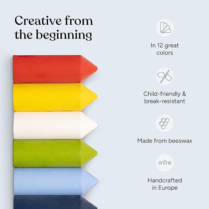 Beeswax Crayons 12 Vibrant Colors | 100% Natural & Eco-Friendly | Safe for Toddlers 1-3-CubbioJoy