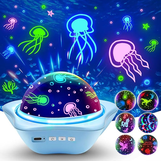 Jellyfish Baby Night Light Projector, Dinosaur+Jellyfish+Unicorn Night Light Projector, 96 Projection Options+USB Rechargeable Baby Sleeping Toys Baby Gifts,Jellyfish Lamp Baby Toys Baby Gifts Newborn-CubbioJoy