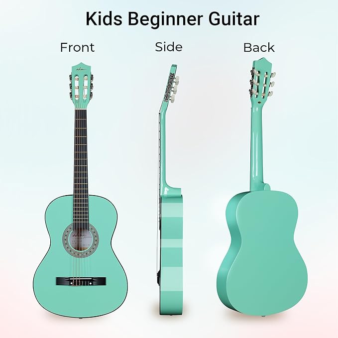 ADM Beginner Acoustic Classical Guitar 38 Inch Nylon Strings Wooden Guitar Bundle Kit for Kid Boy Girl Student Youth Guitarra Online Lessons with Gig Bag, Strap, Tuner, Strings, Cyan Green-CubbioJoy