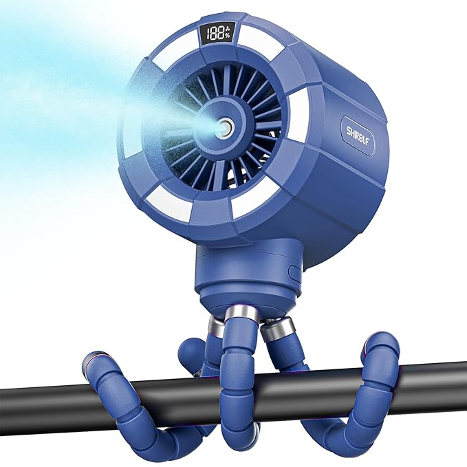 6000mAh Misting Fan for Stroller, 3 Speeds Portable Clip Fan with Intermittent/Continuous Spray, 14H Cooling, Detachable Mount, Timer & Night Light for Baby (100ML Water Tank)-Darblue-CubbioJoy