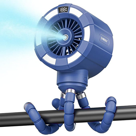 6000mAh Misting Fan for Stroller, 3 Speeds Portable Clip Fan with Intermittent/Continuous Spray, 14H Cooling, Detachable Mount, Timer & Night Light for Baby (100ML Water Tank)-Darblue-CubbioJoy