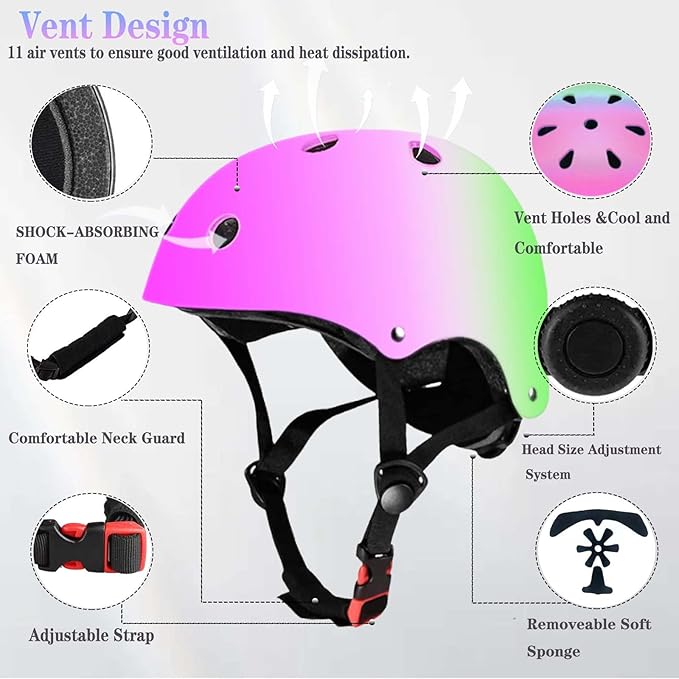 Kids Bike Helmet Set Adjustable for Children, Boys, Girls and Teenagers Aged 3-8 Years Includes Elbow, Knee, Wrist Guards Children's Helmet Protection Set for Bikes SkateboardsRollerskates-CubbioJoy