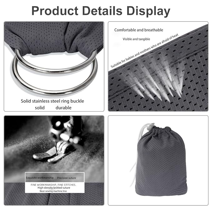 CUBY Water Baby Sling Carrier Lightweight Breathable Mesh Baby Wraps Carrier Adjustable Ring Sling Quick-Drying Baby Carriers Sling for Newborn Toddler Summer Swimming Pool Beach(Dark Gray)-CubbioJoy