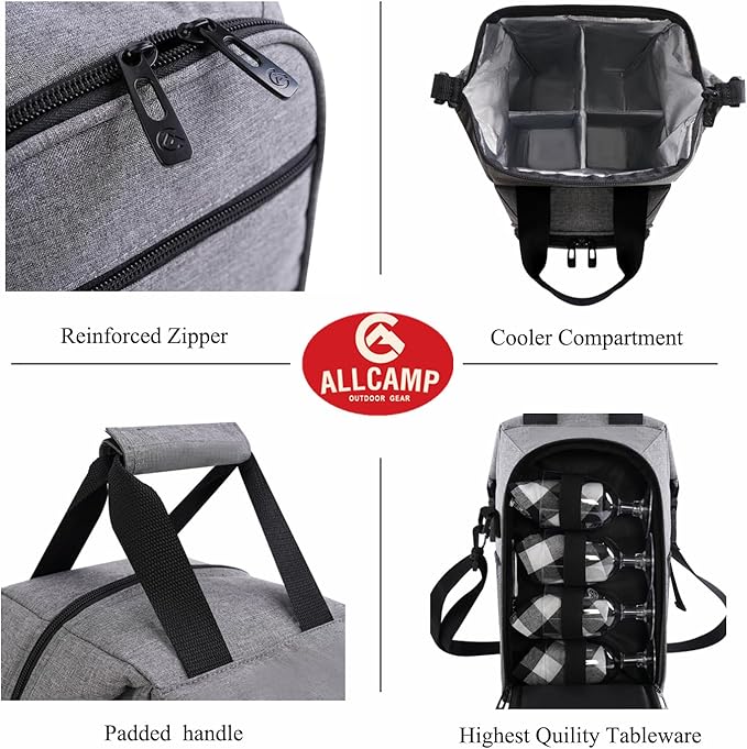 ALLCAMP 4 Bottle Wine Gift Bag - Insulated Tote Cooler, Adjustable Strap, Includes 4 Wine Glasses, Napkins & Corkscrew, Portable Travel Gifting(Gray)-CubbioJoy