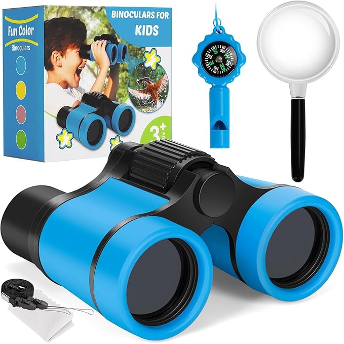 Binoculars for Kids, Kids Binoculars Toys for 3 4 5 6 7 8 Years Boys and Girls, Set with Magnifying Glass & Compass - Birthday Gifts Outdoor Toy for Kid Ages 3-8 Toddler Camping (Blue)-CubbioJoy