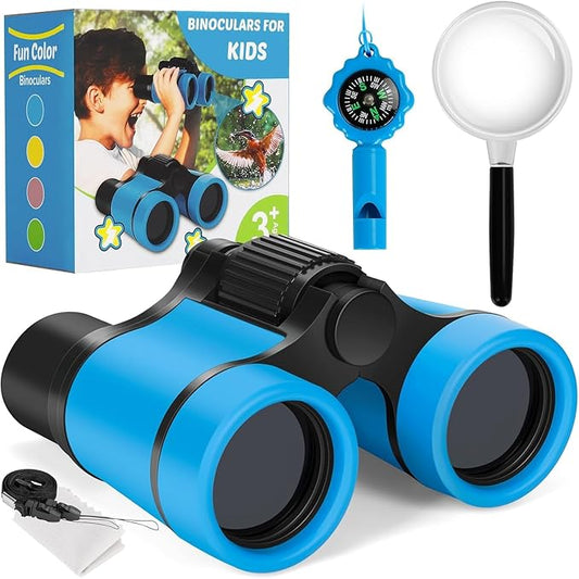 Binoculars for Kids, Kids Binoculars Toys for 3 4 5 6 7 8 Years Boys and Girls, Set with Magnifying Glass & Compass - Birthday Gifts Outdoor Toy for Kid Ages 3-8 Toddler Camping (Blue)-CubbioJoy