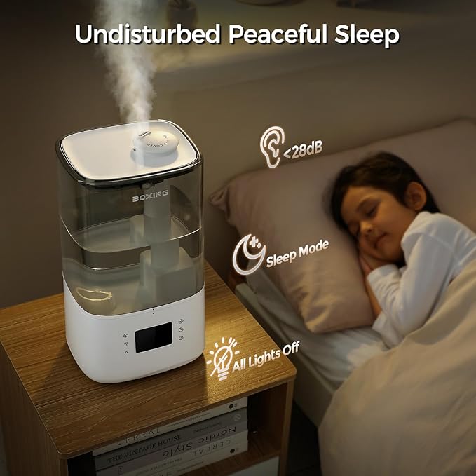 BOXING 6L Warm & Cool Mist Humidifiers for Bedroom, Air Humidfier for Large Room with Remote Control, Auto Mode Perfect for Baby & Plants, Top Fill, Sleep Mode, Timer, Essential Oil Tray, 60H-CubbioJoy