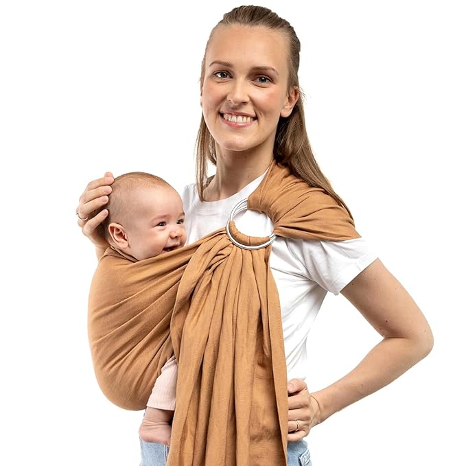 Boba Ring Sling Baby Carrier Newborn to Toddler - Lightweight & Breathable Baby Sling, Hip-Healthy Carrier Sling, Baby Wrap Carrier for Front & Hip Carry, 8-35 lbs (Linen Rye)-CubbioJoy