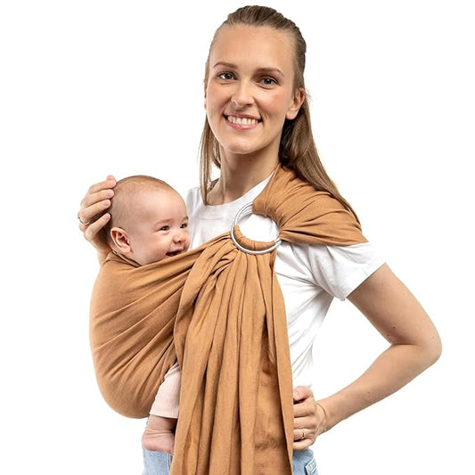 Boba Ring Sling Baby Carrier Newborn to Toddler - Lightweight & Breathable Baby Sling, Hip-Healthy Carrier Sling, Baby Wrap Carrier for Front & Hip Carry, 8-35 lbs (Linen Rye)-CubbioJoy