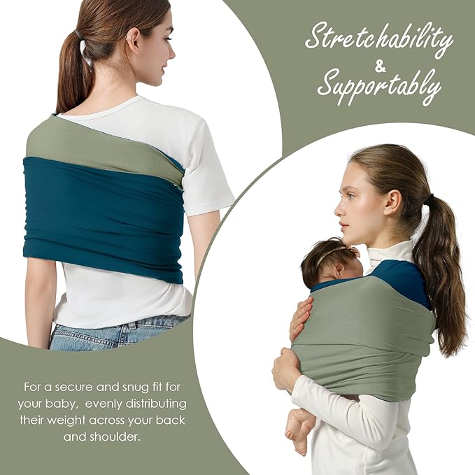 Baby Wrap Carrier, Lightweight Baby Wearing Wraps for Newborn and Infant, Soft Swaddle Holder Carrier, Cozy Baby Sling 7-35 lbs Blue+Green-CubbioJoy