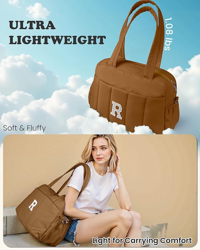 College Girl Gift-Duffle Bag with Letter, Carry On Bags for Women，Overnight Bag with Wet Pocket，Lightweight Travel Bags Personalized Gym Tote with Makeup Pouch-CubbioJoy