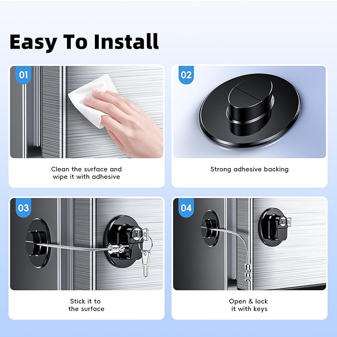 2 Pack Refrigerator Lock with Sticky Adhesive Pads, Child Proof Refrigerator/Fridge/Freezer Door Lock for Toddlers and Kids, Baby Safety Locks for RV Refrigerator, Cabinets and Drawers, Oven (Patent)-CubbioJoy