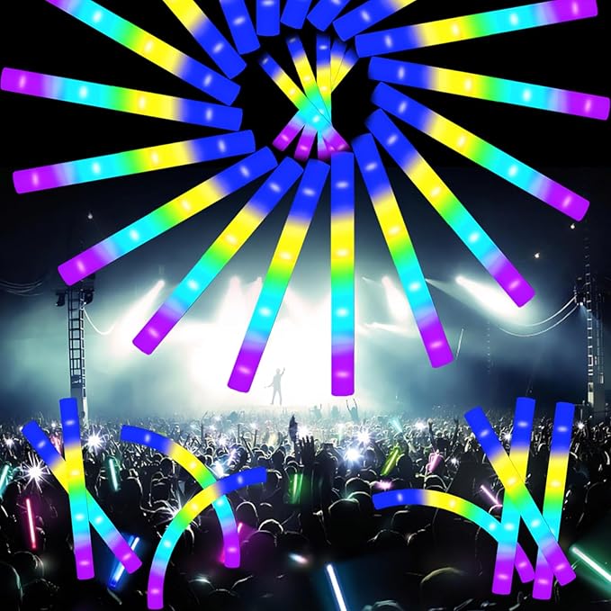48-Count Foam Glow Sticks Party Pack - 4 Colors, Steady Bright Light Up Sticks for Weddings, Birthdays, Christmas, Halloween | Foam Glow Sticks Bulk Reusable, 6-Hr Glow, Eco-Friendly Foam-CubbioJoy