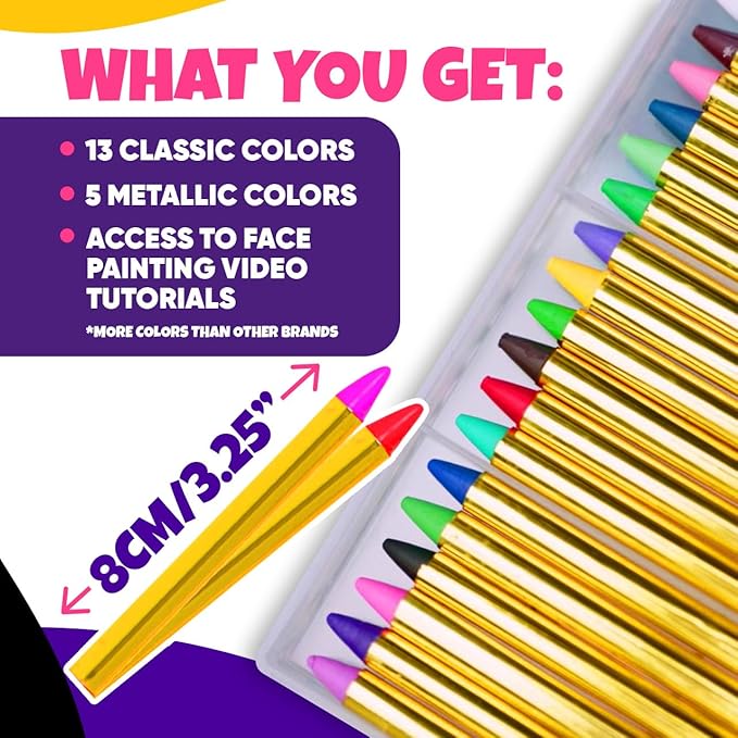 Blue Squid Face Paint Kit & Body Crayon Sticks Bundle - 18-color Face Painting Kit for Kids & 18 XL Crayons & Markers for Skin with 18x Stencils, Brushes, and Design Book, Ideal for Toddlers & Parties-CubbioJoy