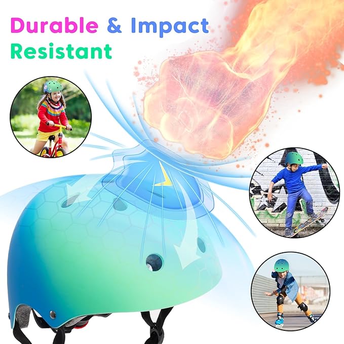 Color Gradient Adjustable Kids Bike Helmet Toddler Skateboard Helmets Boys Girls Child Ventilation Helmet for Multi-Sports Skating Cycling Scooter Balance-CubbioJoy