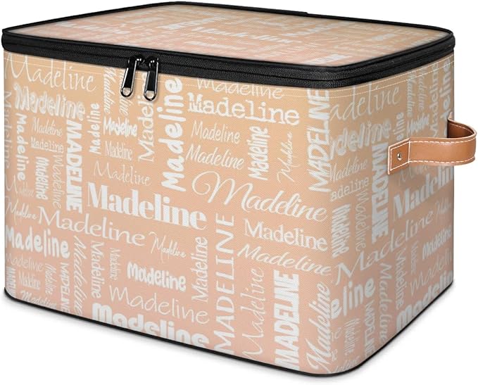 Custom Storage Basket with Name, Personalized Storage Bins with Zipper Lid, Foldable Fabric Storage Box Large capacity with Handle Apricot-CubbioJoy