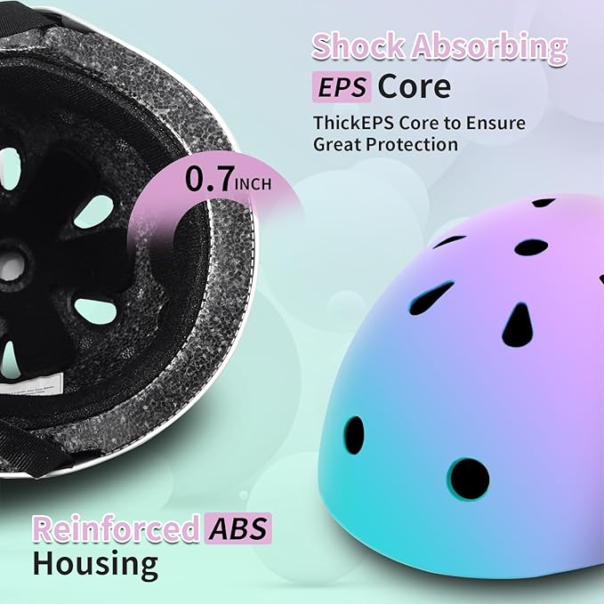 Adjustable Kids Bike Helmet with Knee & Elbow Pads Set, Color Gradient Design for Boys and Girls Aged 3-14+, for Skateboarding, Scooter, Roller & Inline Skating, Longboard-CubbioJoy