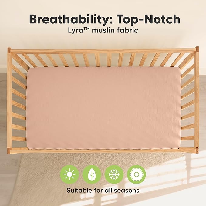 KeaBabies 2-Pack Muslin Crib Sheets for Boys, Girls - 100% Organic Cotton Fitted Baby Crib Mattress Sheet, Soft Breathable Standard Toddler Bed Cover Bedding Set, Neutral, Durable 52x28 (Russet)-CubbioJoy