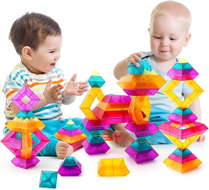Building Block Sets for Kids 3 4 5 6 Year Old, 30 Pcs Stacking Blocks Toys for Boys Girls, STEM Preschool Learning Activities Educational Light Table Toys Gifts for Toddlers Children-CubbioJoy