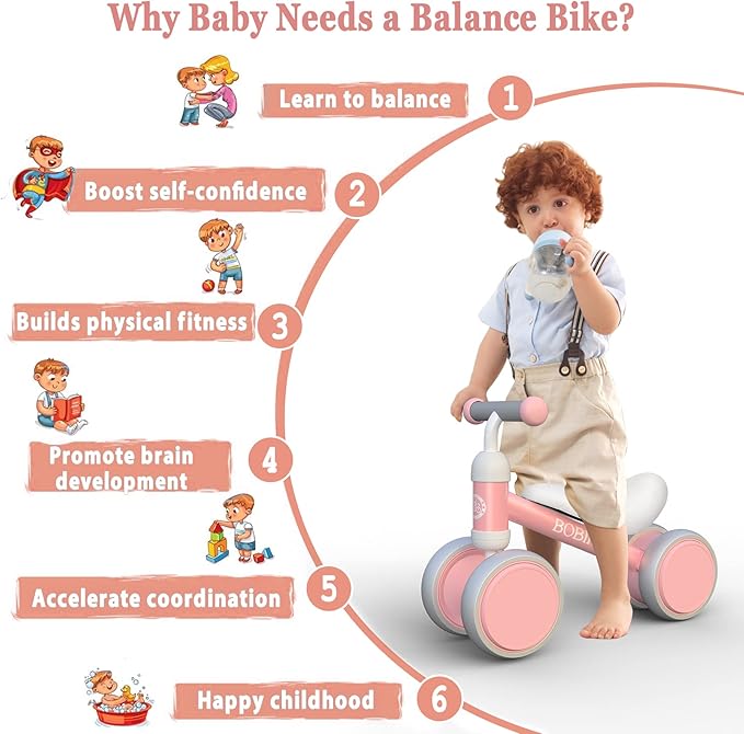 Baby Balance Bike Toys for 12-36 Months Kids Toy Boy and Girls Gifts Toddler Best First Birthday Gift Children Walker No Pedal Infant 4 Wheels Bicycle (Classic, Pink)-CubbioJoy