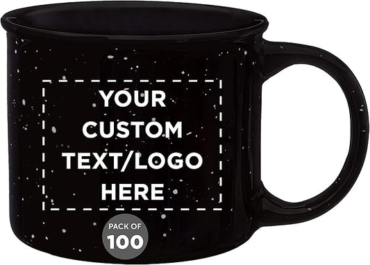 DISCOUNT PROMOS Custom Ceramic Campfire Coffee Mugs 13 oz. Set of 100, Personalized Bulk Pack - Perfect for Tea, Espresso, Cappuccino, Hot Cocoa - Black-CubbioJoy