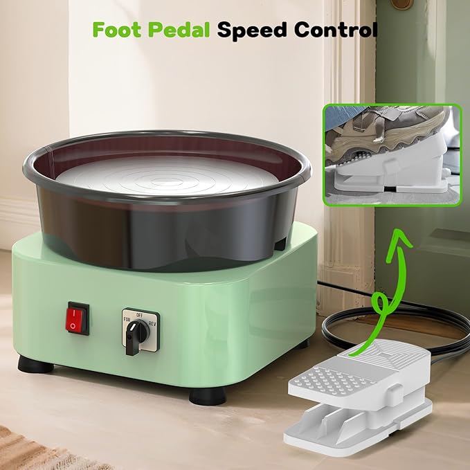 Alldeer 11-inch Pottery Wheel, 350W Electric Ceramic Forming Machine with Detachable Basin, 0-300RPM Foot Pedal Control, 19PCS Complete Clay Tool Kit for Professional Potters and Adult Crafters-CubbioJoy