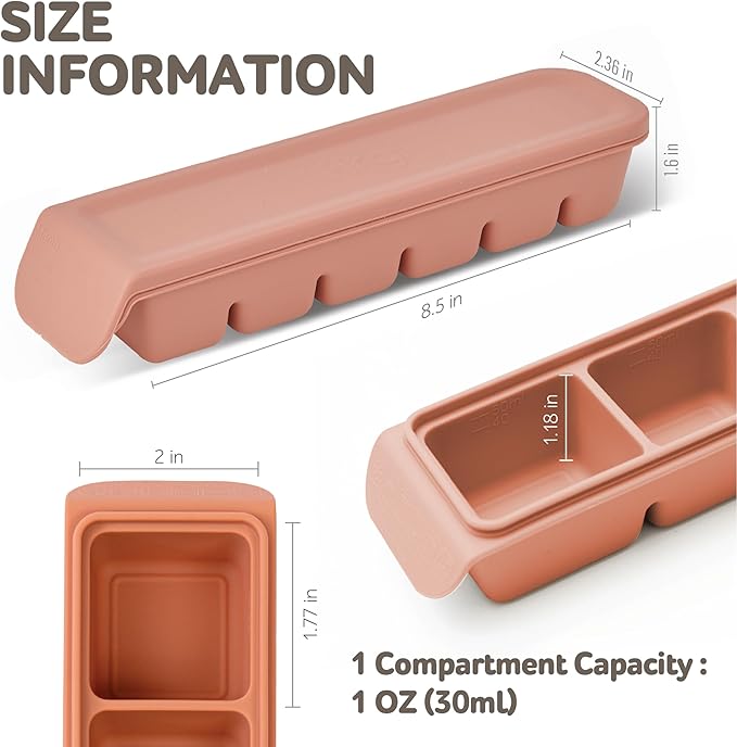 6 Section-1oz, Taupe Brown Breastmilk Freezer Storage Trays, Food Grade Silicone Tray container Leak Resistant with Lids Baby, Toddler Food Fruit Vegetable Purees Storage Container | BPA Free-CubbioJoy