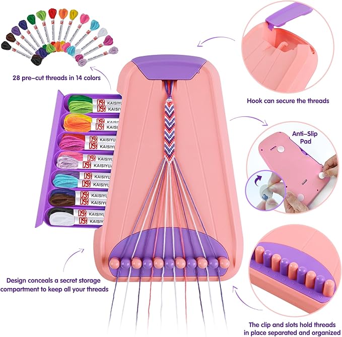 Arts and Crafts for Kids Ages 8-12,Friendship Bracelet Making Kit for Girl,Kids Jewelry Making Kit with 28 Pre-Cut Threads,Christmas Birthday Gifts for Ages 6 7 8 9 10 11 12 Year Old Pink/Purple-CubbioJoy