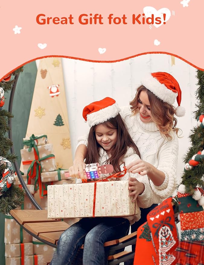 Amazmic Karaoke Microphone for Adults, Wireless Bluetooth Microphone for Singing Portable Karaoke Machine Handheld with LED Lights, Gift for Kids Adults Birthday Party, Home KTV(Rose Gold)-CubbioJoy