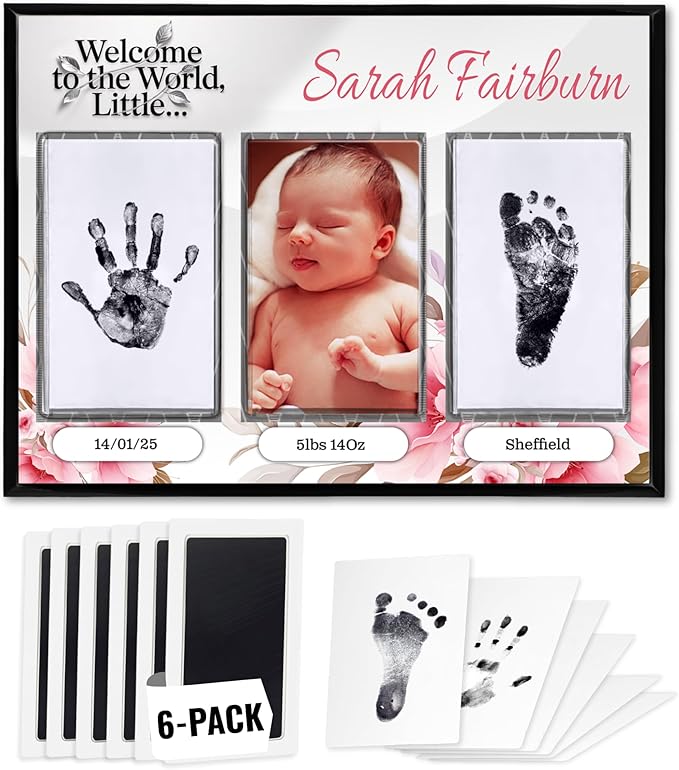 Inkless Hand and Footprint Kit, Baby Keepsake Plaque & Baby Shower Gifts - Ideal as Mom To Be Gift, Nursery Picture Frames, Clean Touch Hand and Footprint Kit (Style 1 - Design 2)-CubbioJoy