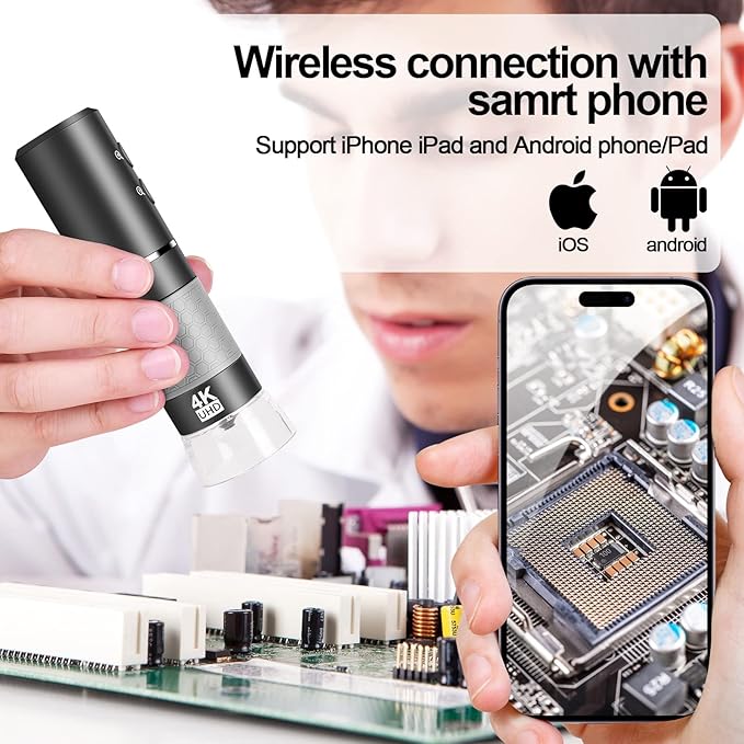 4K WiFi Digital Microscope Camera for iPhone Android Phone and Windows Mac PC, 3840x2160P Portable Wireless Handheld Microscope for Adults and Kids-CubbioJoy