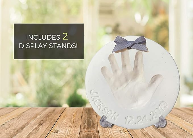 Baby Handprint Footprint Keepsake Ornament Kit (Makes 2) - Bonus Stencil for Personalized Christmas, Newborn, New Mom & Shower Gifts. 2 Easels! Non-Toxic Clay, Air-Dries Light & Soft, Won't Crack.-CubbioJoy