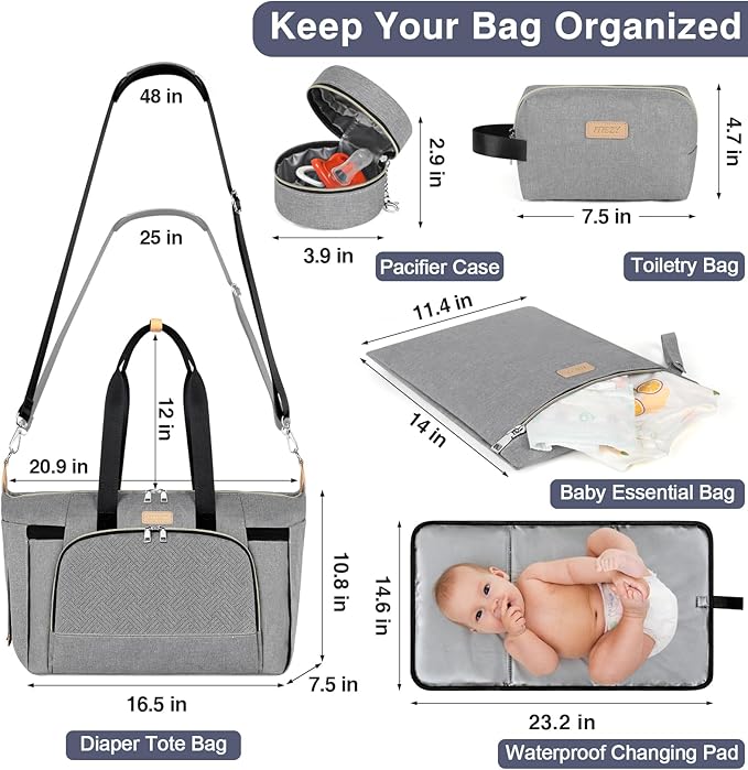 ITIEZY Diaper Bag Tote for Baby - Large Mommy Bag with Portable Changing Pad Pacifier Case, Hospital Bags Travel Baby Bag-CubbioJoy