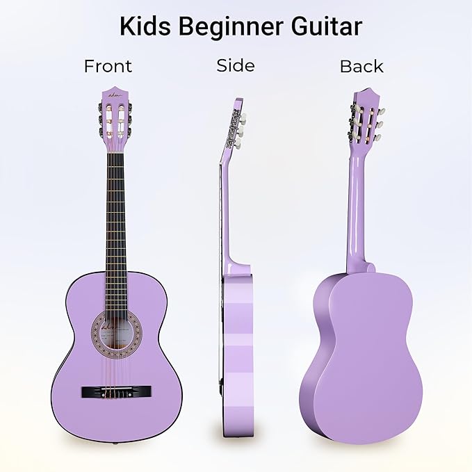 ADM Beginner Acoustic Classical Guitar 38 Inch Nylon Strings Wooden Guitar Bundle Kit for Kid Boy Girl Student Youth Guitarra Online Lessons with Gig Bag, Strap, Tuner, Strings, Purple-CubbioJoy