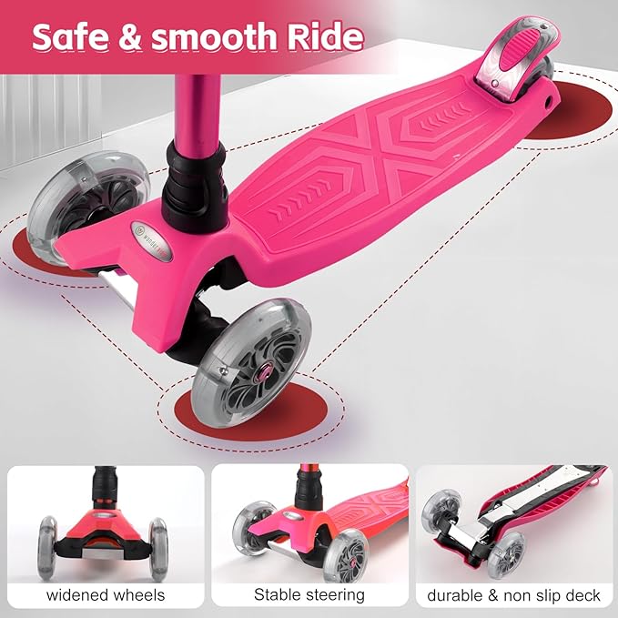 3 Wheel Scooter for Kids Ages 6-12,Kids Scooter with Light Up Wheels, Sturdy Deck Design, and 4 Height Adjustable Suitable for Kid Ages 3-12-CubbioJoy
