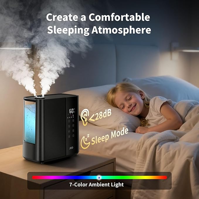 JRD Smart Humidifiers for Bedroom, 5L Warm & Cool Mist Ultrasonic Air Humidifier for Large Room Home Indoor, 50Hrs Quiet Runtime for Baby, Plants, Remote Control, Auto Humidity Sensor, 12H Timer-CubbioJoy